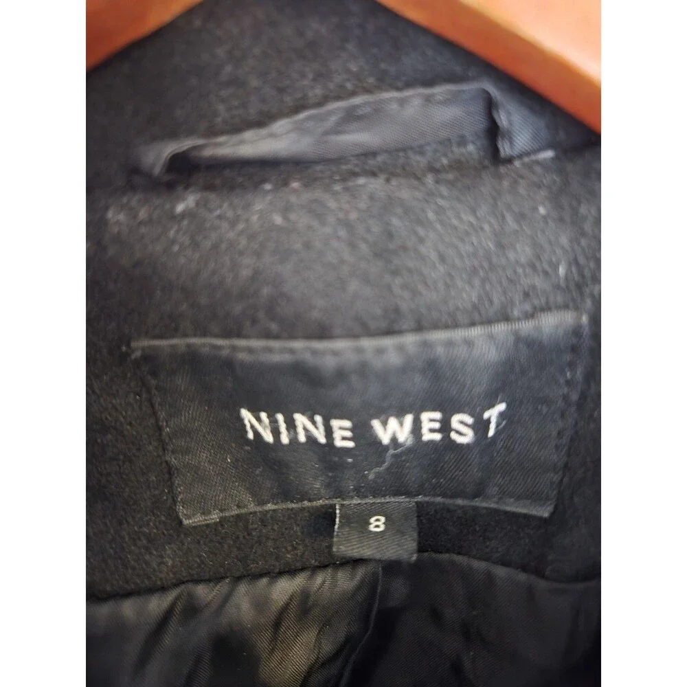 Nine West Womens 8 Black Wool Blend‎ Belted Peacoat Winter Old Money Classy